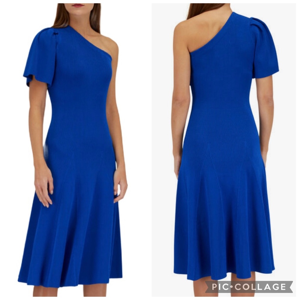 Carolina Herrera Cobalt Blue One Shoulder A-Line Dress
